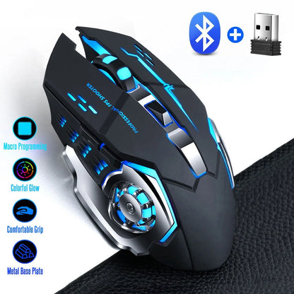 Gaming mouse with Bluetooth and USB receiver on a white background