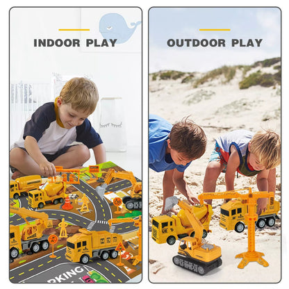 Two scenarios showing toy construction sets for indoor and outdoor play.