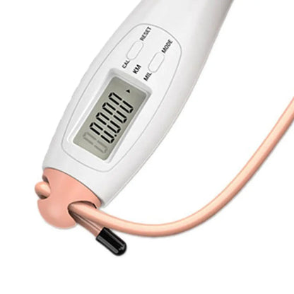 Digital thermometer with a pink probe on a white background