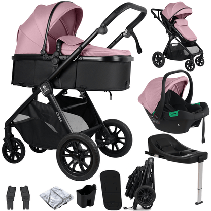 For Your Little One Cruise 3 In 1 Travel System Car Seat ISOFIX Base Blush Rose
