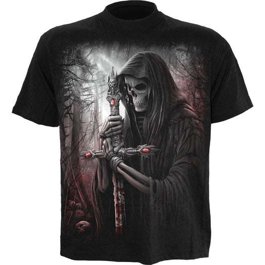 Soul Searcher T-Shirt Black Grim Reaper Forest Graphic 100% Cotton Tee Shirt