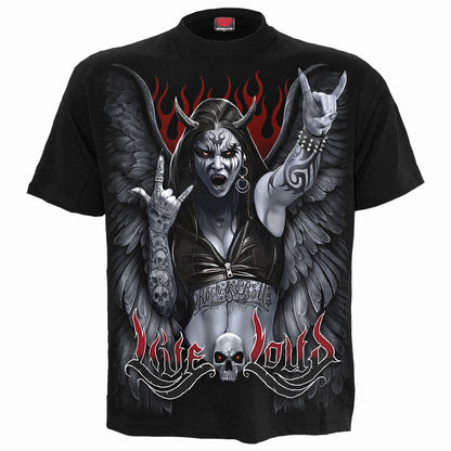 Rock Loud T-Shirt Black Rock Music Graphic 100% Cotton Tee Angel Devil Shirt