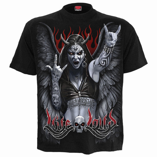 Rock Loud T-Shirt Black Rock Music Graphic 100% Cotton Tee Angel Devil Shirt