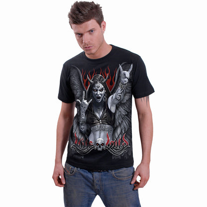 Rock Loud T-Shirt Black Rock Music Graphic 100% Cotton Tee Angel Devil Shirt