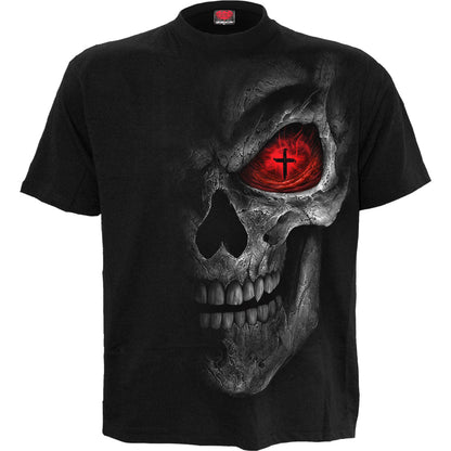 Death Stare T-Shirt Black Gothic Skull Graphic 100% Cotton Tee Shirt Metal Top
