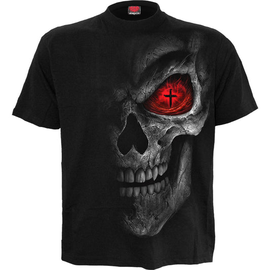 Death Stare T-Shirt Black Gothic Skull Graphic 100% Cotton Tee Shirt Metal Top