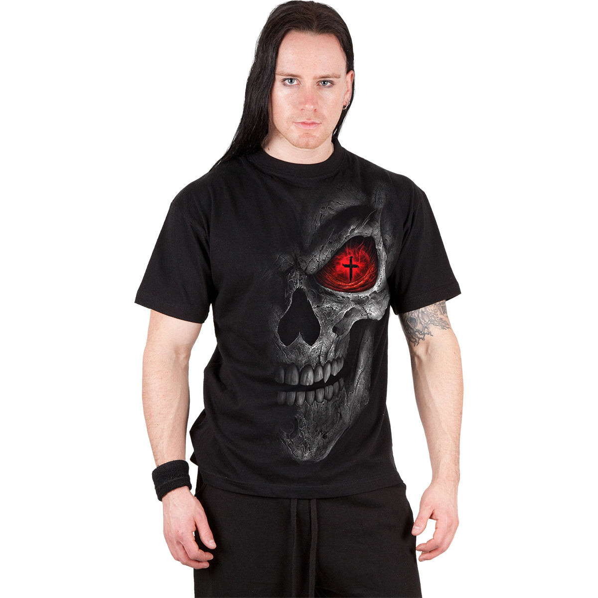 Death Stare T-Shirt Black Gothic Skull Graphic 100% Cotton Tee Shirt Metal Top