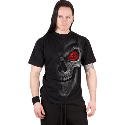 Death Stare T-Shirt Black Gothic Skull Graphic 100% Cotton Tee Shirt Metal Top