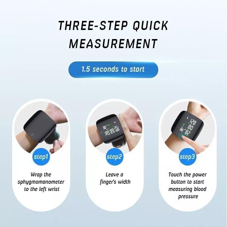 Three-step quick measurement process with a smartphone app on a blue background