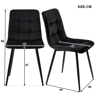 Two black chairs with measurements indicated in centimeters on a white background