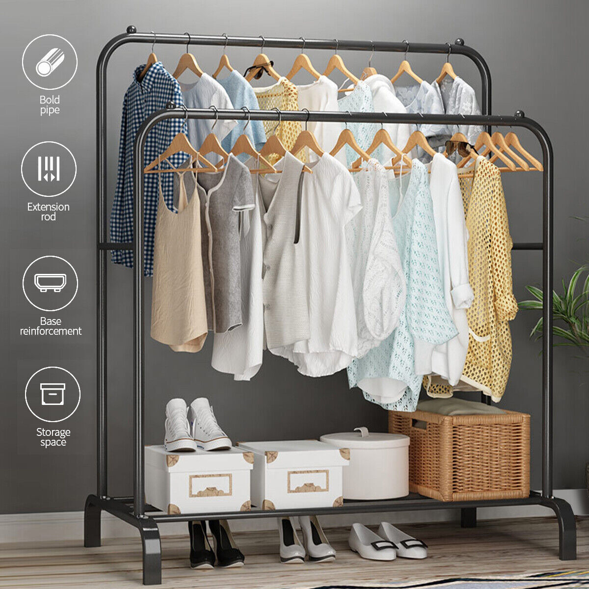 Double Clothes Rail with Shoe Storage