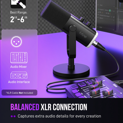 Microphone with balanced XLR connection on a purple background