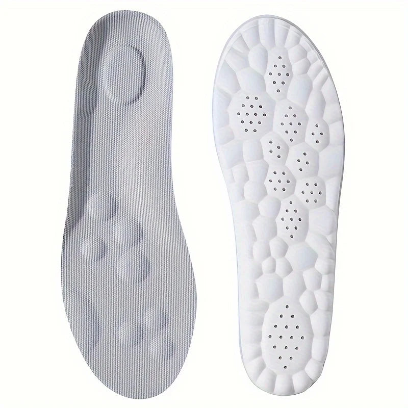 Two shoe insoles, one gray and one white, on a white background
