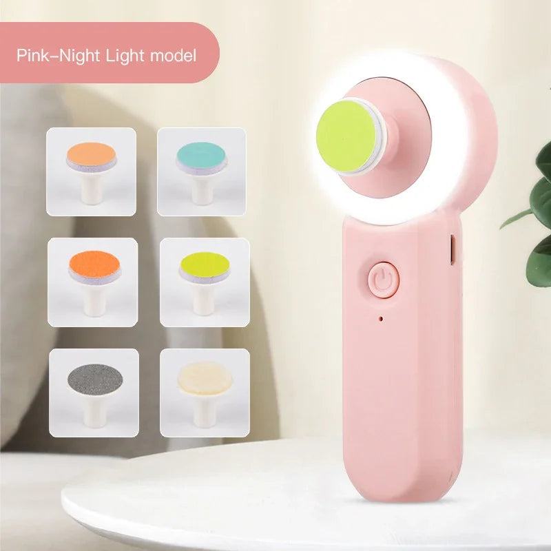 Pink night light with color-changing options on a white surface