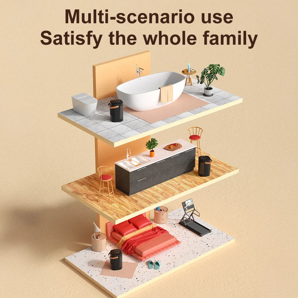 Multifunctional living space with different uses on a beige background