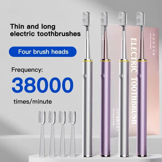 Electric toothbrushes with brush heads on a gray background