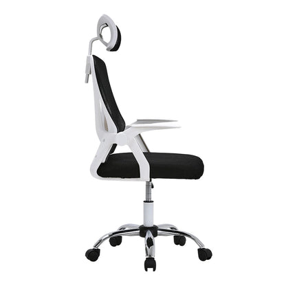White office chair with black seat on a white background