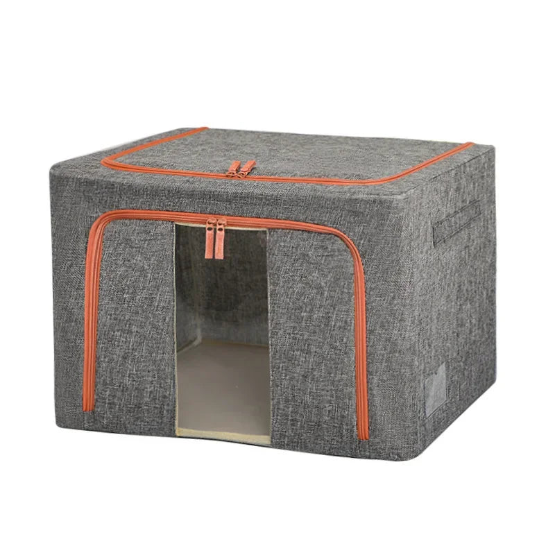 Gray pet house with orange zipper on a white background