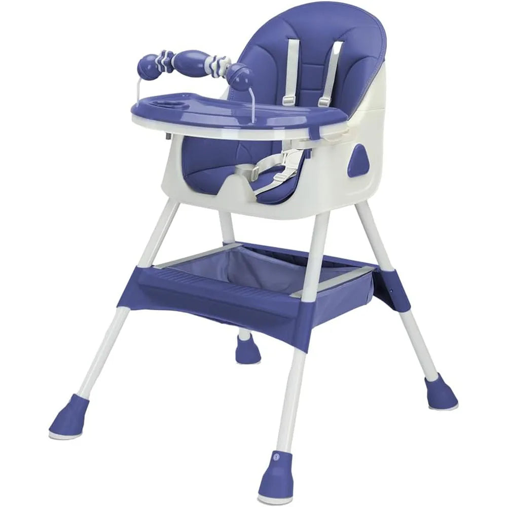 Purple and white high chair on a white background