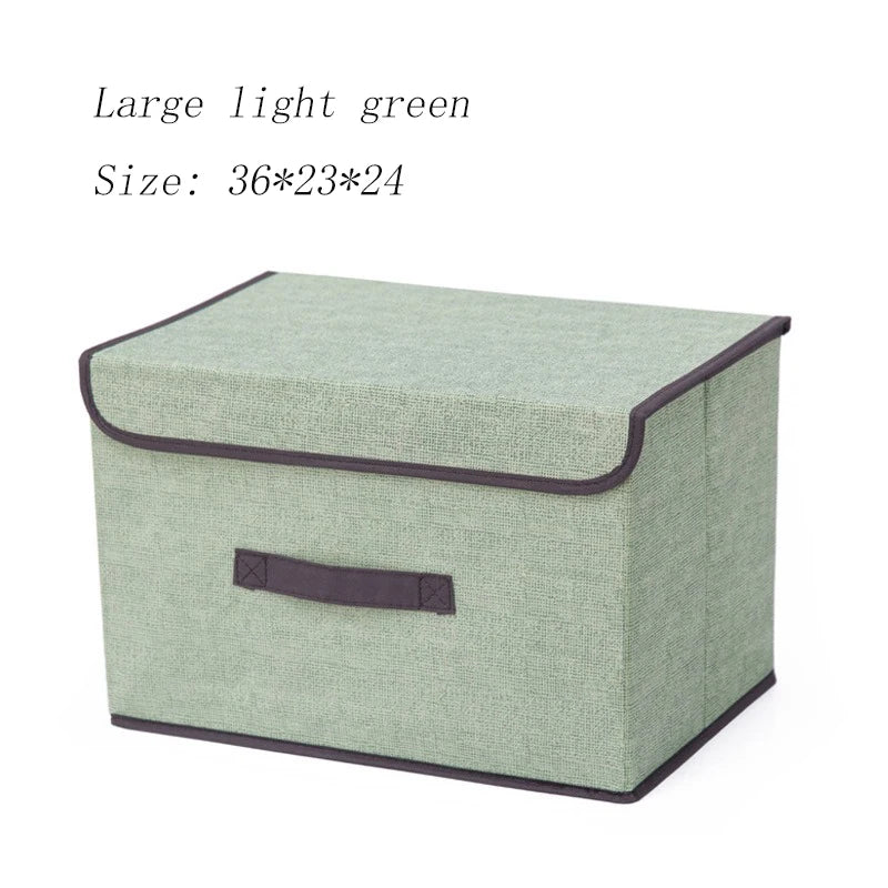 Light green storage box with a dark brown handle on a white background