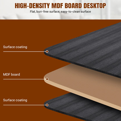 Diagram of a high-density MDF board desktop with surface coating layers.