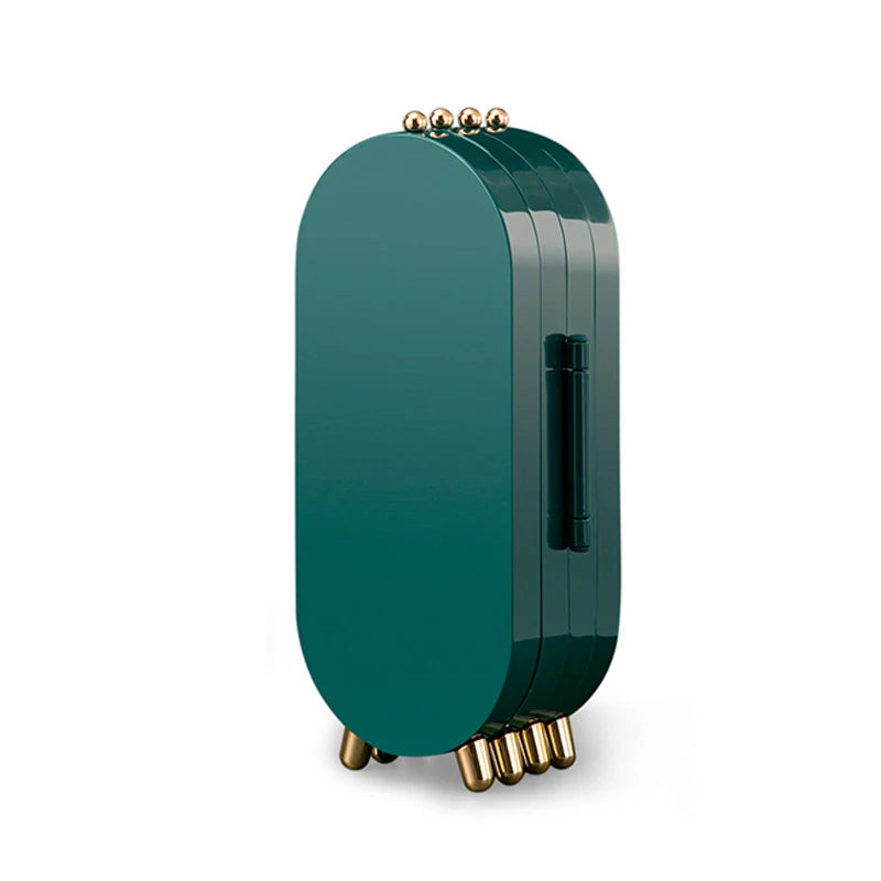 Green jewelry box with gold accents on a white background