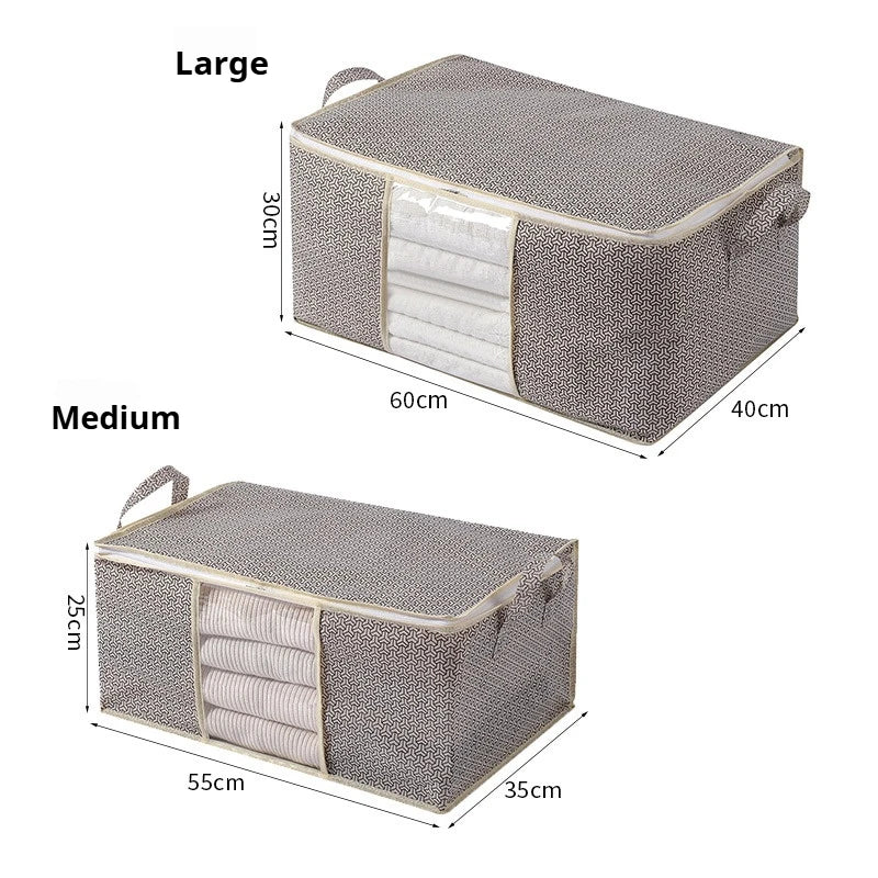 Two storage bags, one large and one medium, with dimensions labeled on a white background.