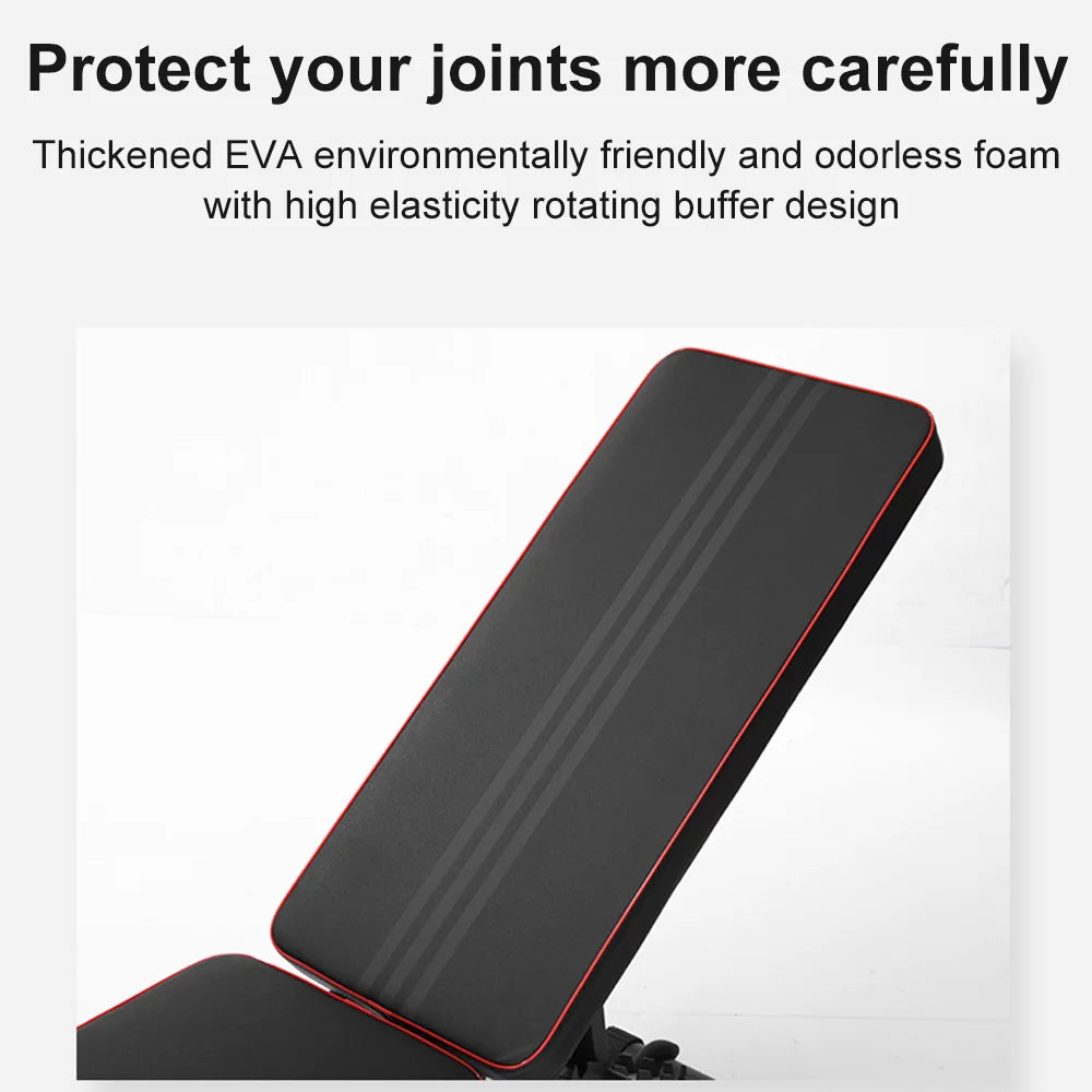 Black and red foam roller with text about joint protection and EVA foam properties on a white background