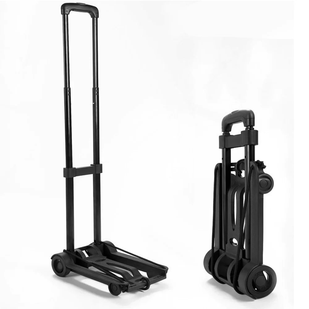 Black folding hand truck on a white background