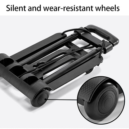 Black rolling cart with wheels on a white background, highlighting silent and wear-resistant wheels.
