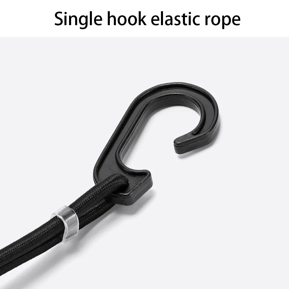 Black single hook elastic rope on a white background