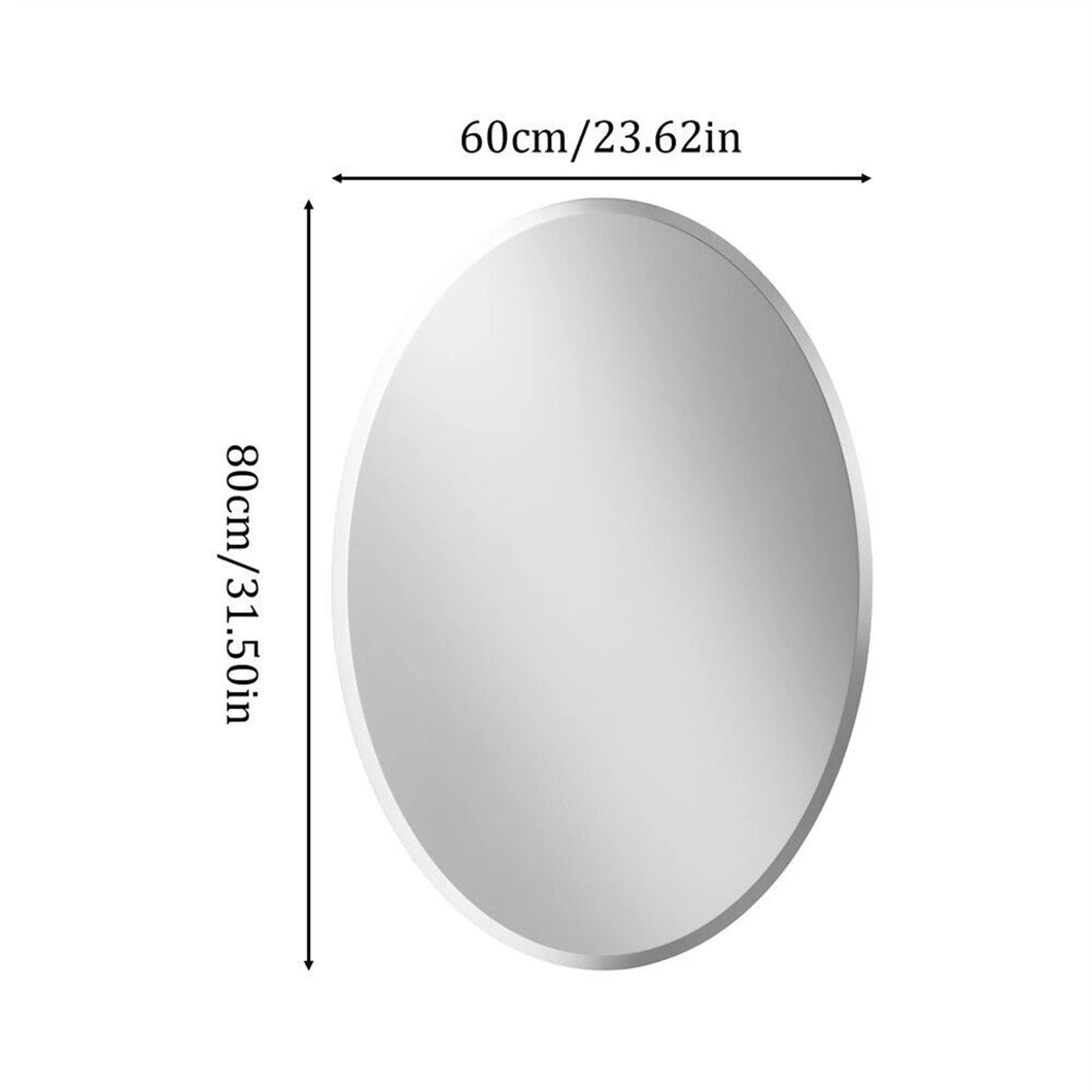 Round mirror with dimensions labeled on a white background