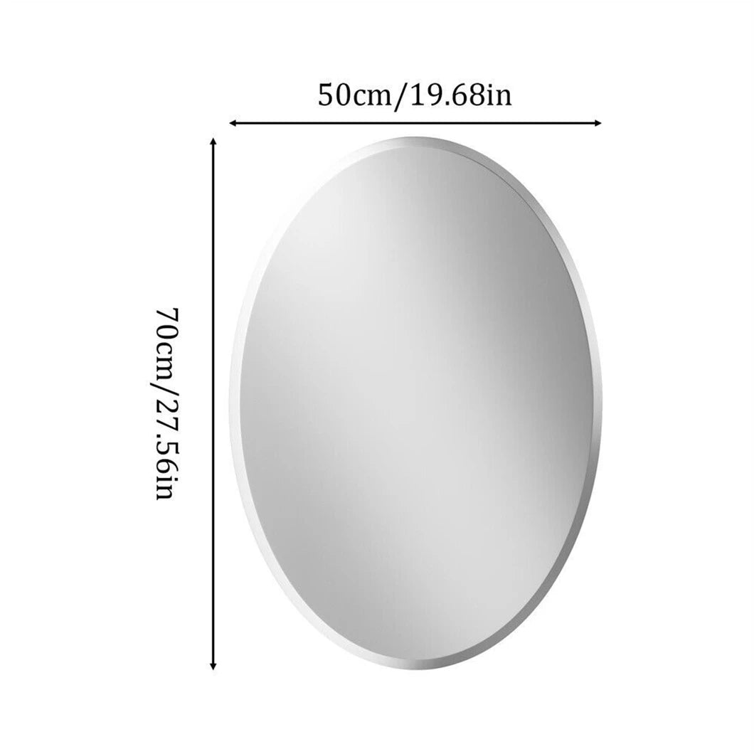 Round mirror with dimensions labeled on a white background