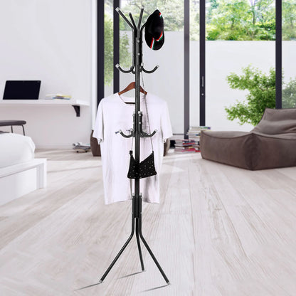 Black coat stand with clothes in a modern living room