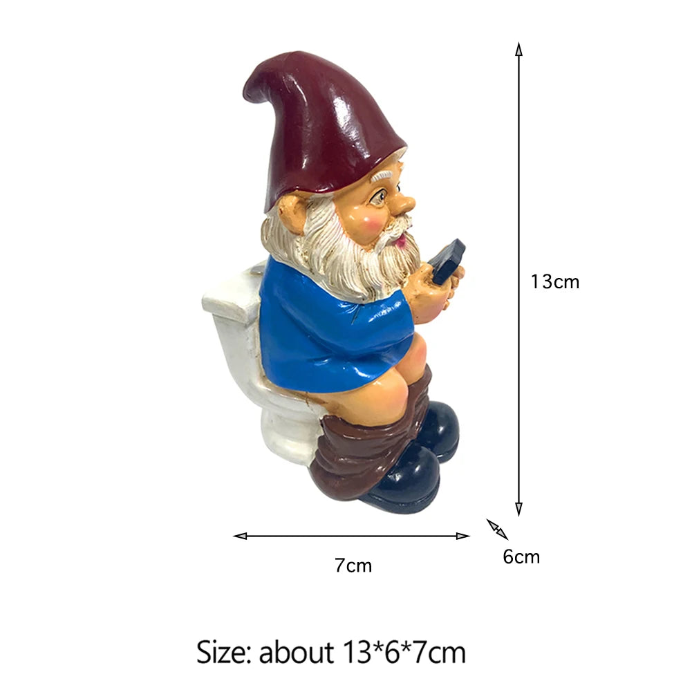 Gnome figurine with smartphone dimensions shown on a white background