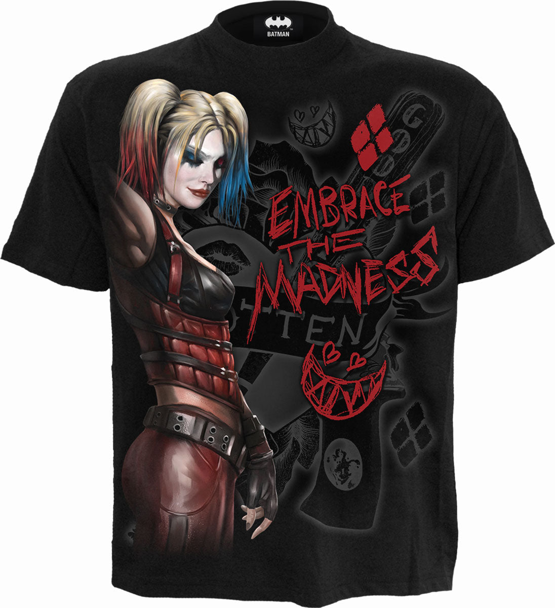 Harley Quinn Embrace Madness Print T-Shirt Black Official Licensed DC Comics Tee