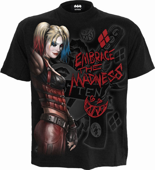 Harley Quinn Embrace Madness Print T-Shirt Black Official Licensed DC Comics Tee