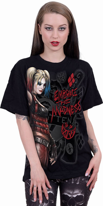 Harley Quinn Embrace Madness Print T-Shirt Black Official Licensed DC Comics Tee