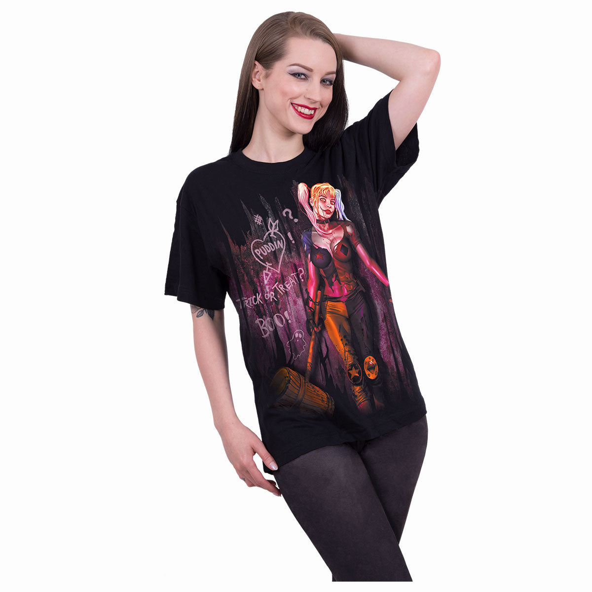 Harley Quinn Trick Or Treat Print T-Shirt Black Official Licensed DC Comics Tee