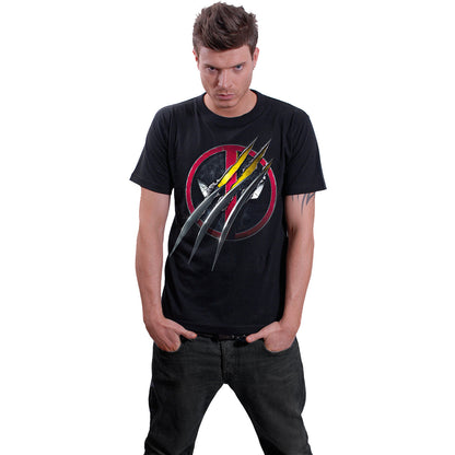 Deadpool Slashed Front Print T-Shirt Black Official Licensed Marvel Cotton Tee