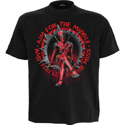 Deadpool Aim For The Middle Print T-Shirt Black Official Licensed Marvel Tee