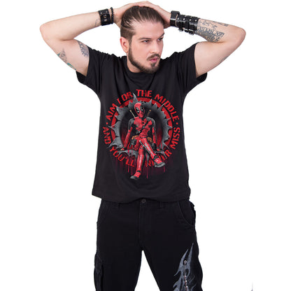Deadpool Aim For The Middle Print T-Shirt Black Official Licensed Marvel Tee
