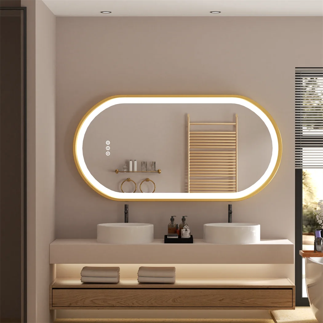 Bathroom vanity with illuminated mirror and sink