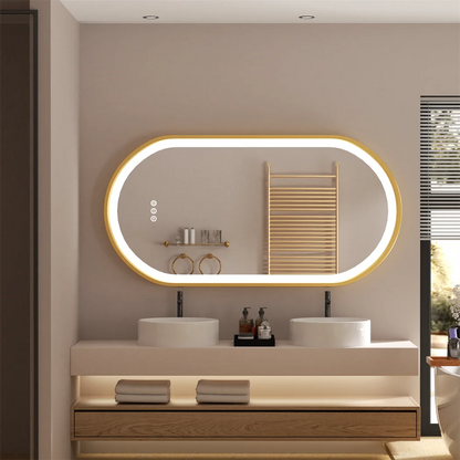 Bathroom vanity with illuminated mirror and sink
