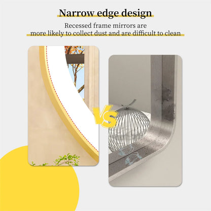 Comparison of recessed frame mirror with narrow edge design and open frame mirror on a white background.