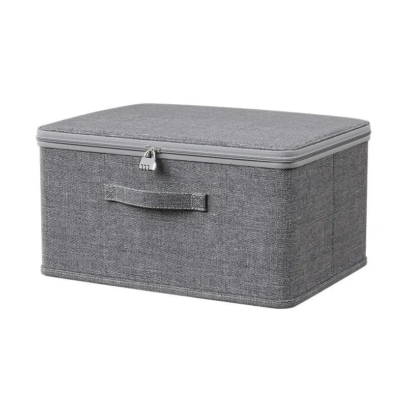 Gray storage box with a zipper on a white background
