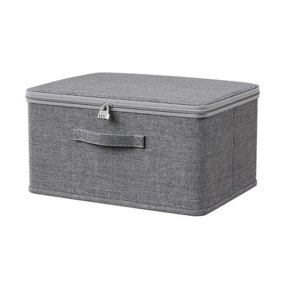 Gray storage box with a zipper on a white background