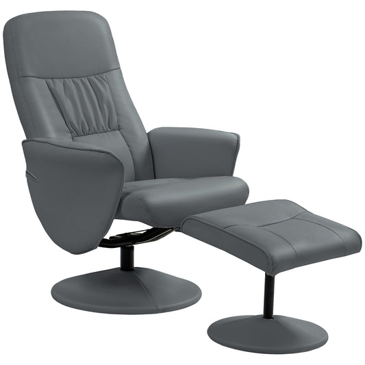 Gray recliner chair with ottoman on a white background