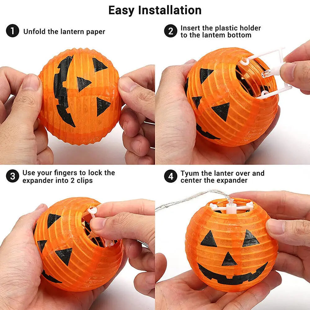 Step-by-step guide on how to assemble a Halloween pumpkin lantern.