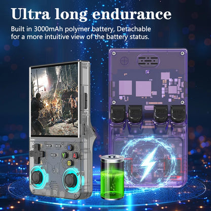 Electronic device with battery pack and text about ultra long endurance and 3000mAh polymer battery.